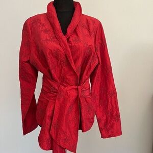 NWT Nara Camicie Red Embroidered Wrap Blazer / Blouse Long Sleeve Italy Vintage